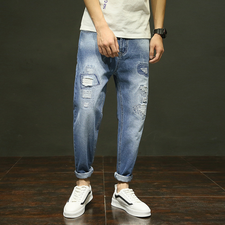 Wholesale-middle-waist-hollow-loose-denim-pants