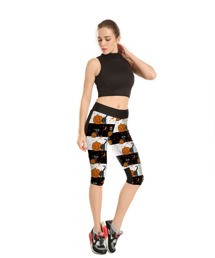 Fashion-digital-printing-alloween-pussy-cat-7-points-sports-pant-wholesale