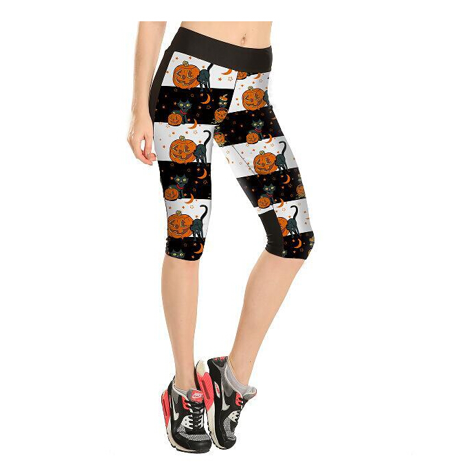 Fashion-digital-printing-alloween-pussy-cat-7-points-sports-pant-wholesale