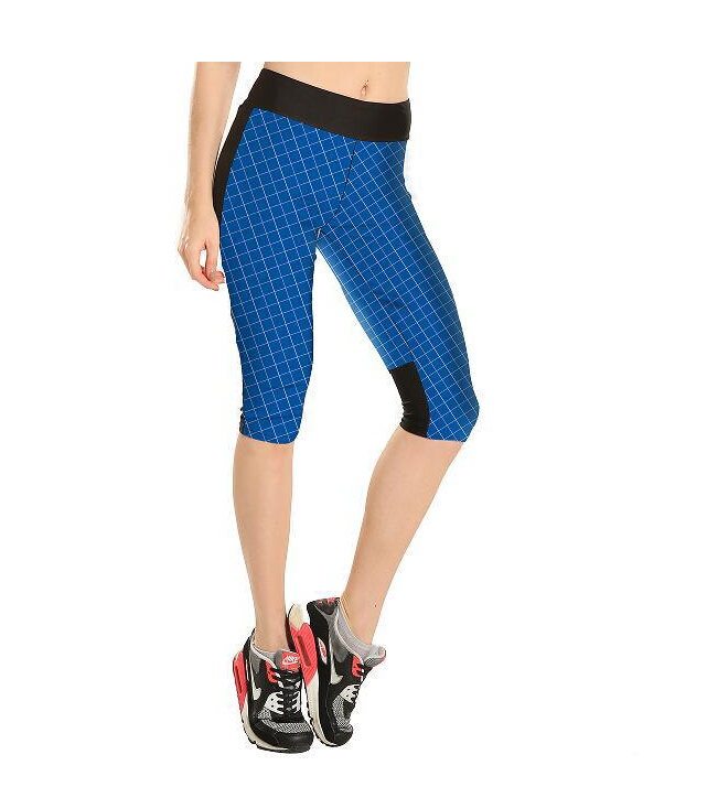 Printed-blue-plaid-high-waisted-seven-sports-pant-wholesale