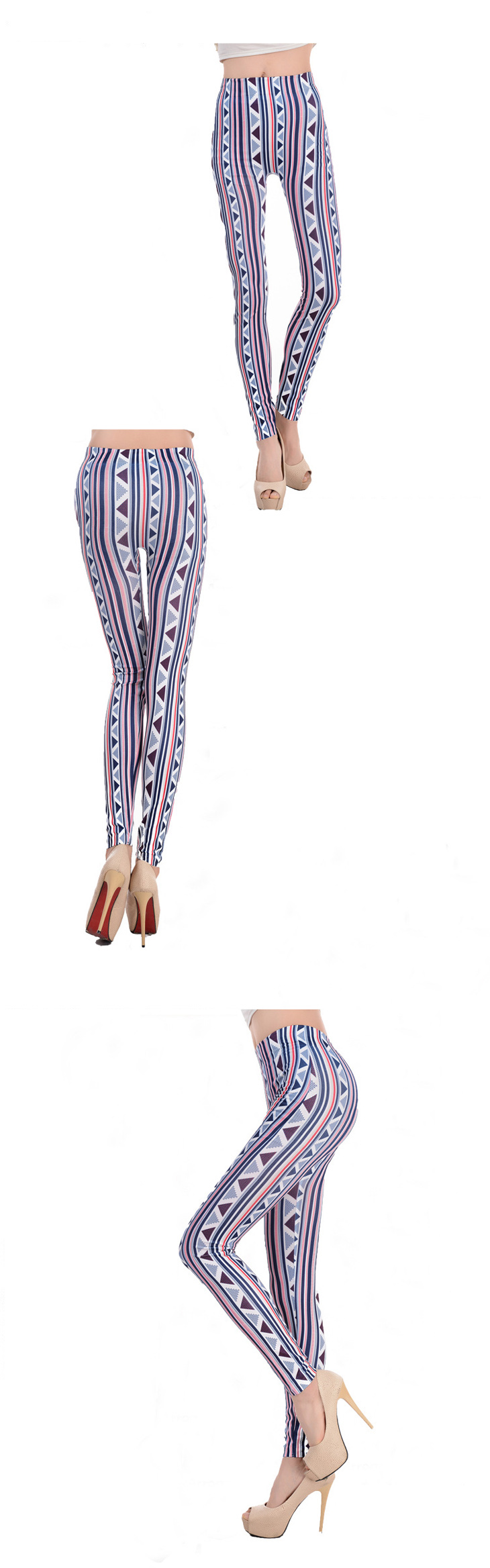 Black-and-white-colored-stripes-Ladies-Denim-Leggings