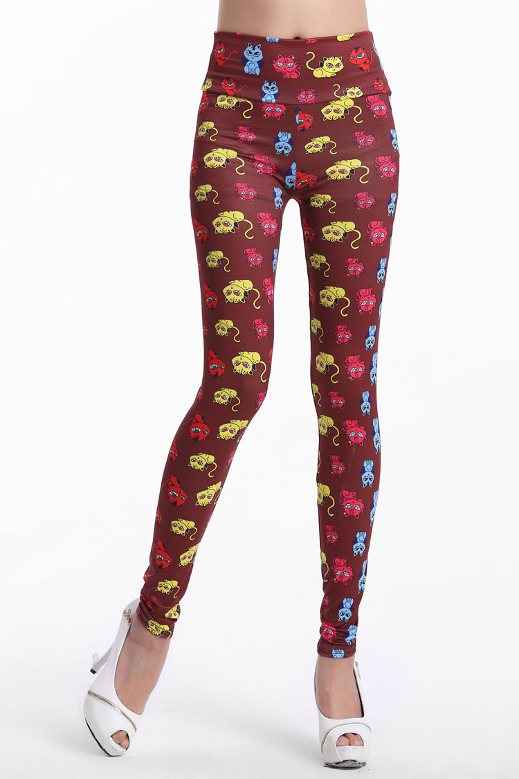 Kitten-pattern-floral-leggings-wholesale