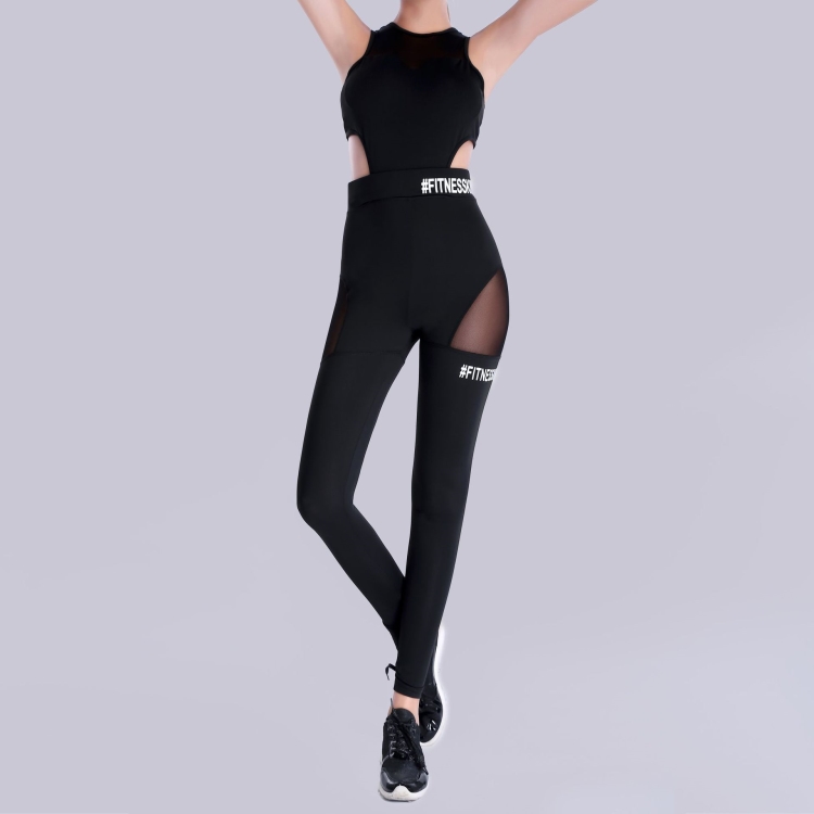 Letter-printed-mesh-stitching-yoga-sports-jumpsuit