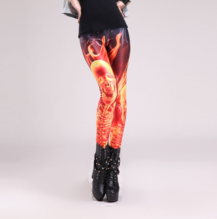 Wholesale-flame-skull-printed-leggings