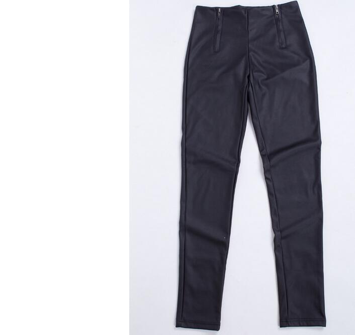 Leisure-trousers-waist-double-zipper-pencil-plush-leather-pants