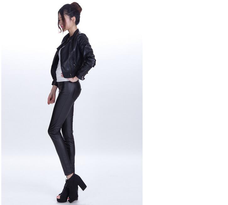 Leisure-trousers-waist-double-zipper-pencil-plush-leather-pants