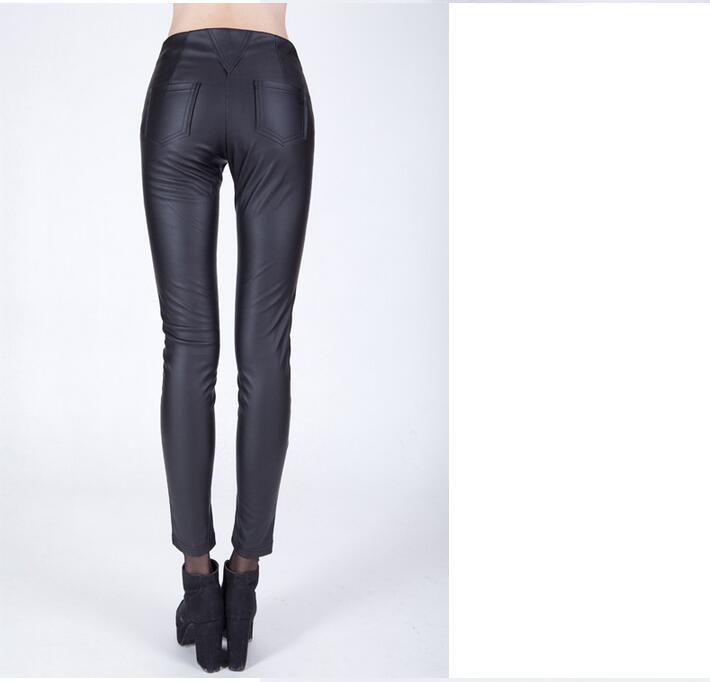 Leisure-trousers-waist-double-zipper-pencil-plush-leather-pants