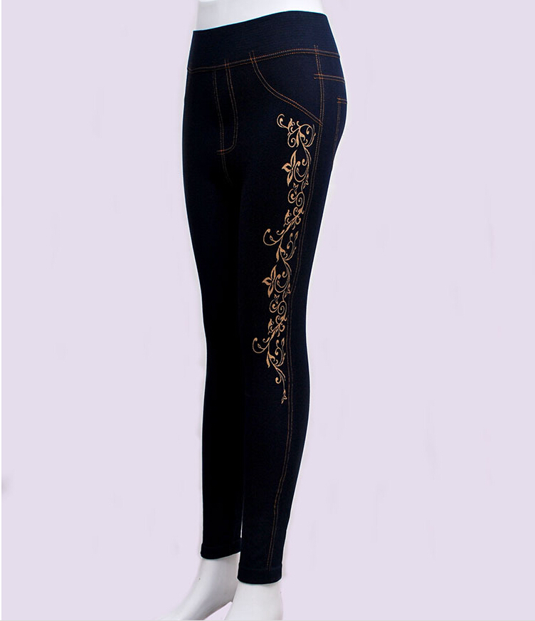 Middle-aged-female-tall-waist-twill-bronzing-printing-copy-of-jeans-wholesale