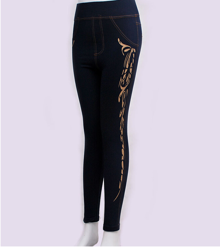 Middle-aged-female-tall-waist-twill-bronzing-printing-copy-of-jeans-wholesale