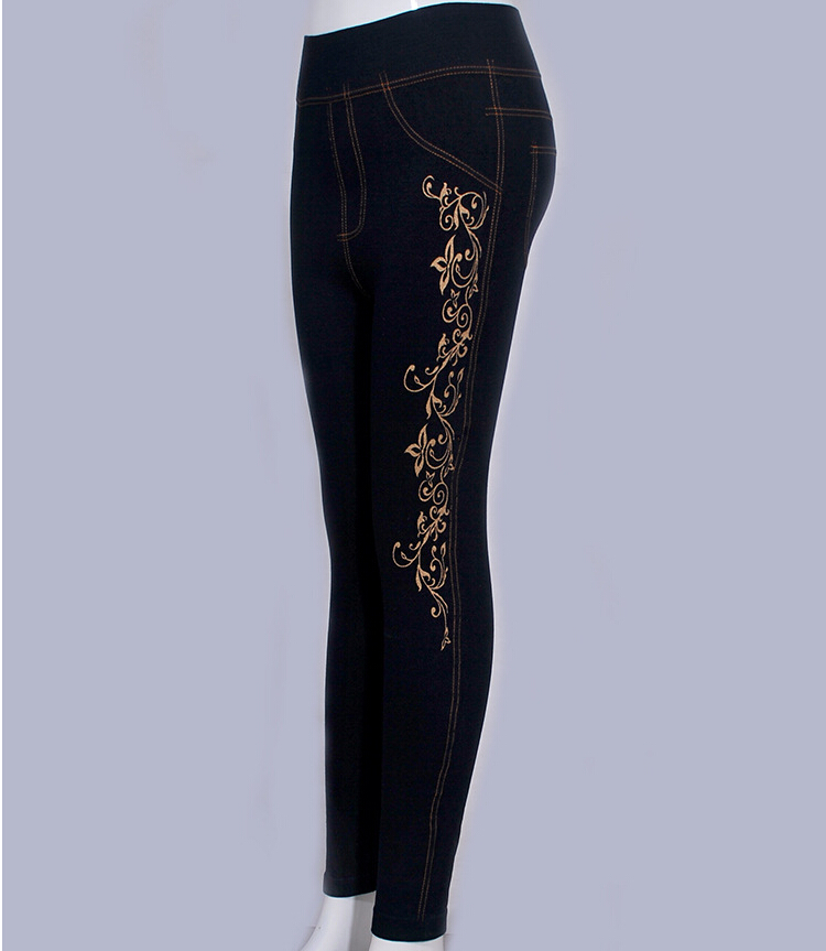 Middle-aged-female-tall-waist-twill-bronzing-printing-copy-of-jeans-wholesale