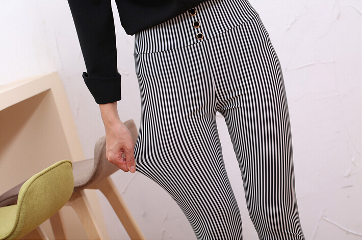 Tall-waist-female-white-vertical-stripe-nine-minutes-pants-wholesale