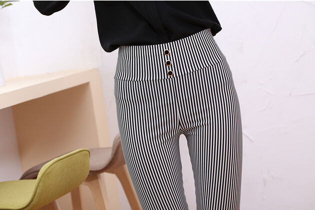 Tall-waist-female-white-vertical-stripe-nine-minutes-pants-wholesale