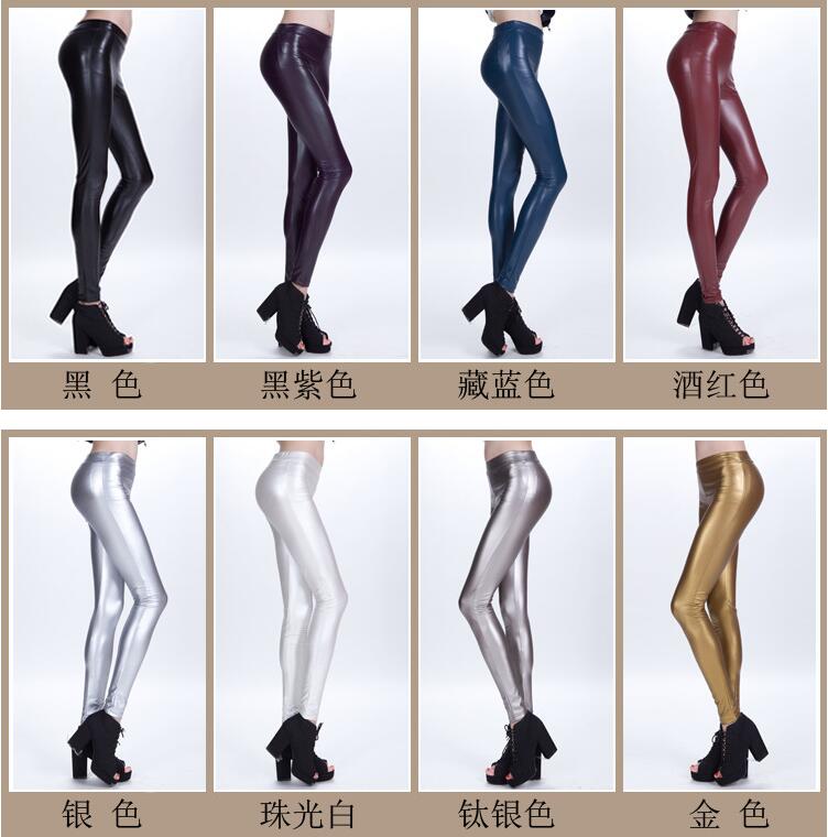 Womens-elastic-waist-lamb-wholesale-grain-PU-leather-pants-leggings