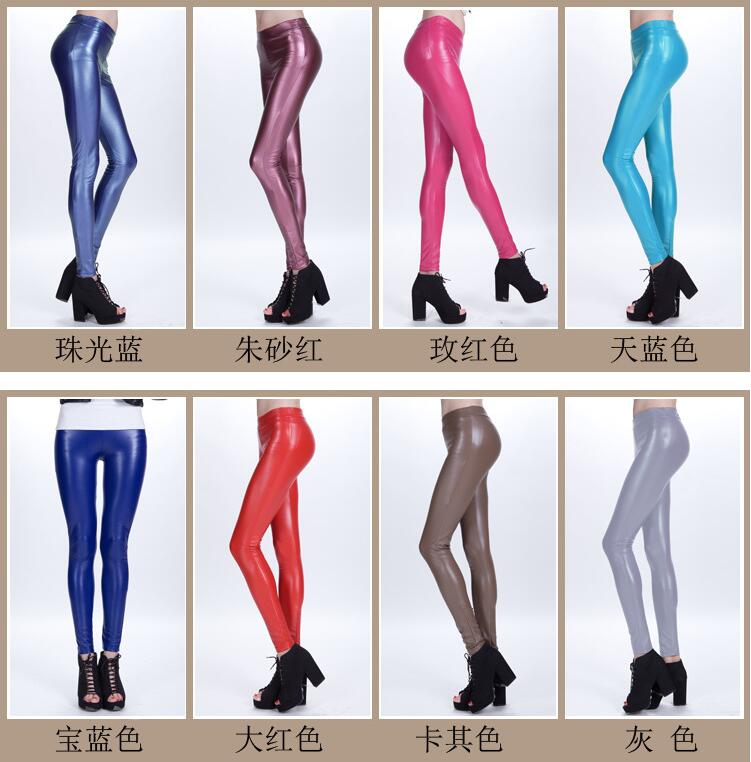 Womens-elastic-waist-lamb-wholesale-grain-PU-leather-pants-leggings