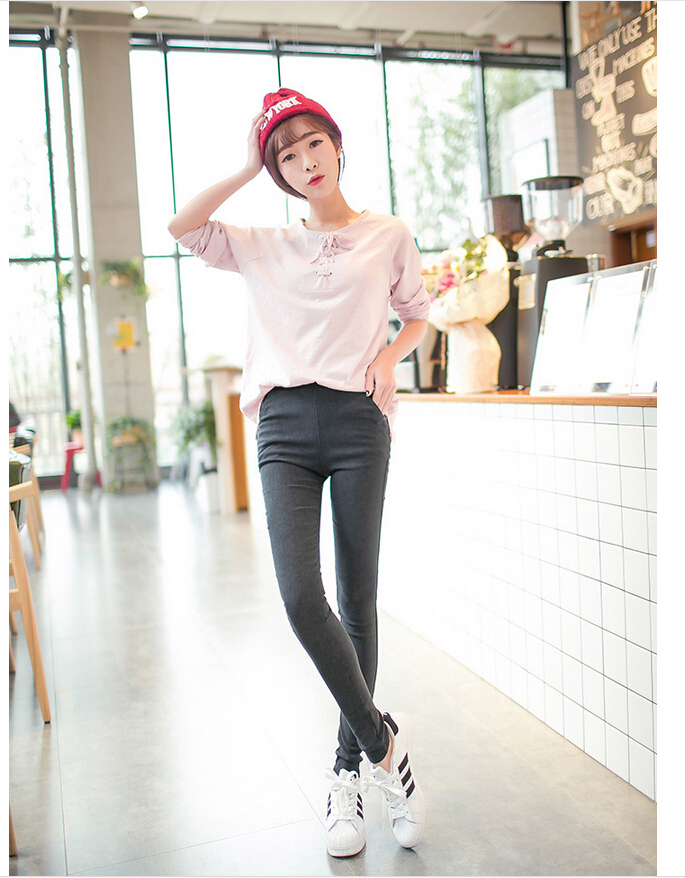 Tall-waist-female-spring-imitation-cowboy-leggings