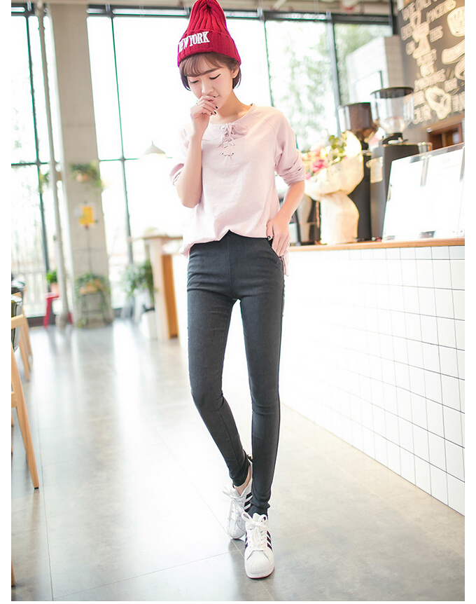 Tall-waist-female-spring-imitation-cowboy-leggings