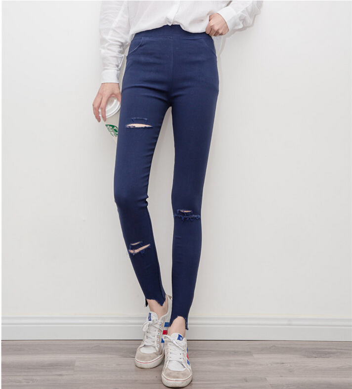 Thin-type-hole-pencil-pants-female-nine-points-leggings-wholesale