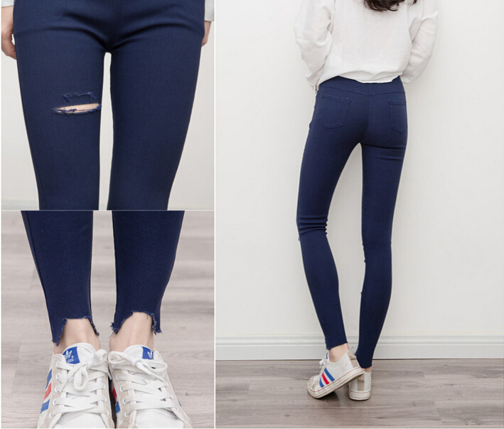 Thin-type-hole-pencil-pants-female-nine-points-leggings-wholesale