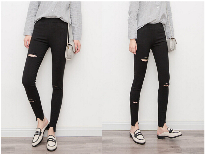 Thin-type-hole-pencil-pants-female-nine-points-leggings-wholesale