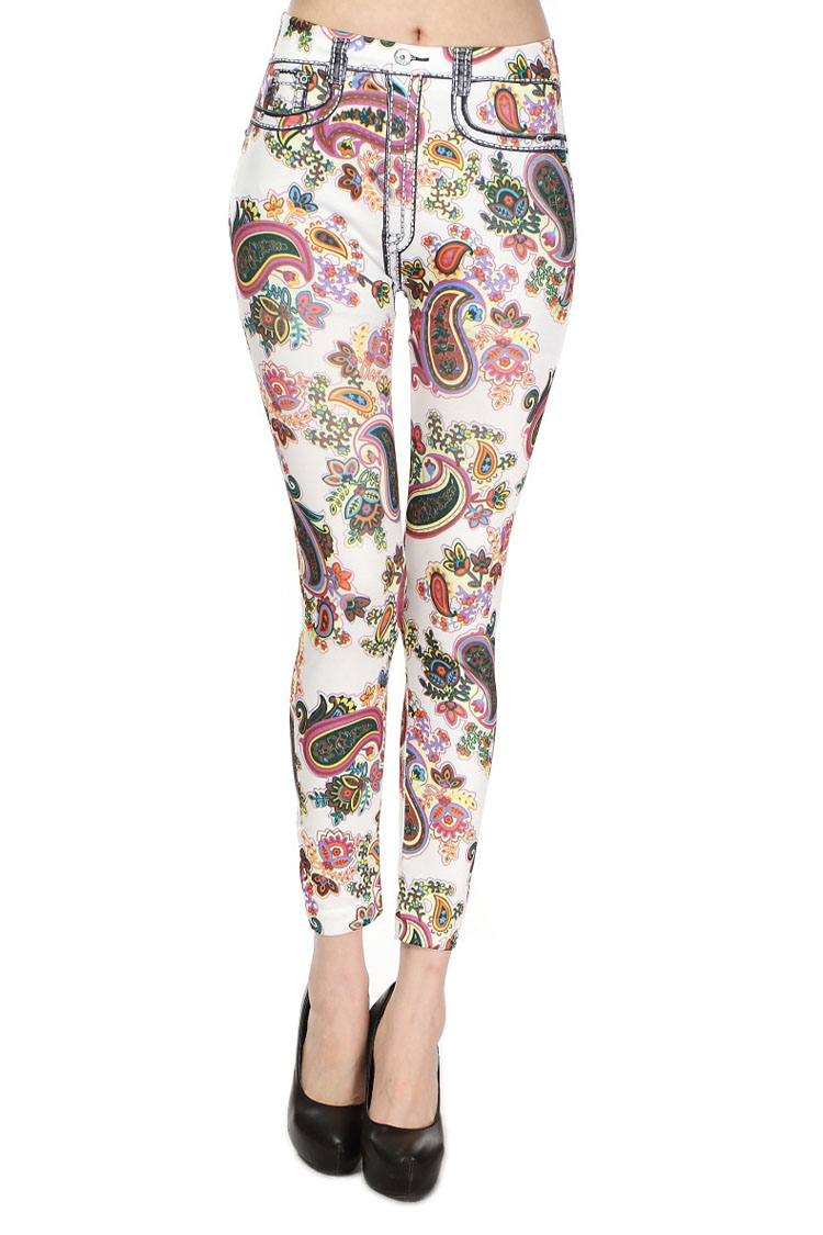 White-color-cashew-flowers-leggings-wholesale