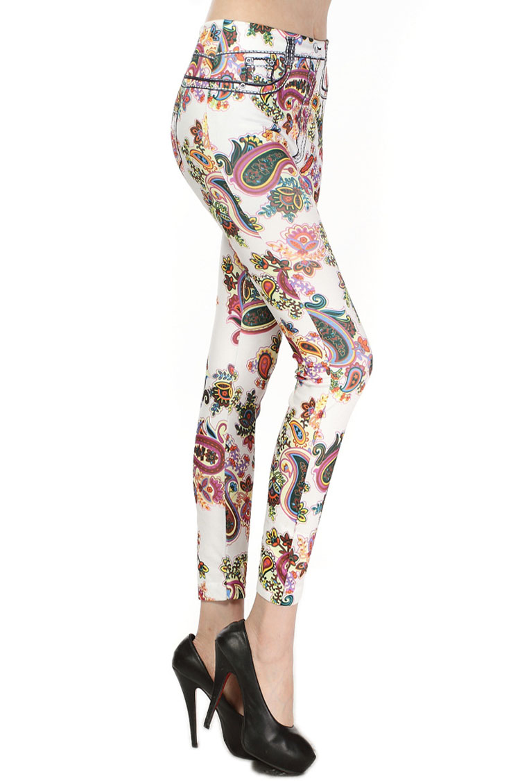 White-color-cashew-flowers-leggings-wholesale