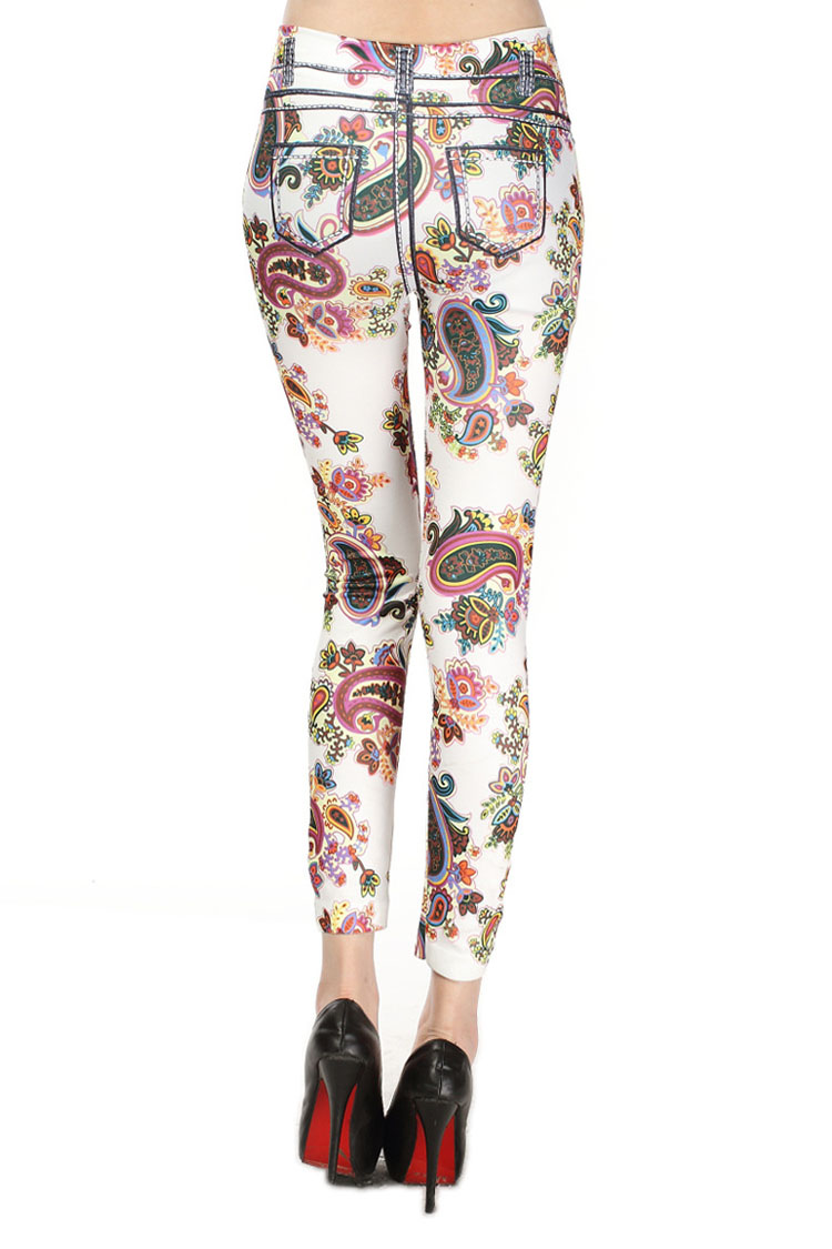 White-color-cashew-flowers-leggings-wholesale