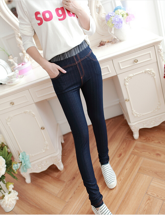 ladies-cotton-imitation-cowboy-render-tall-waist-trousers-wholesale