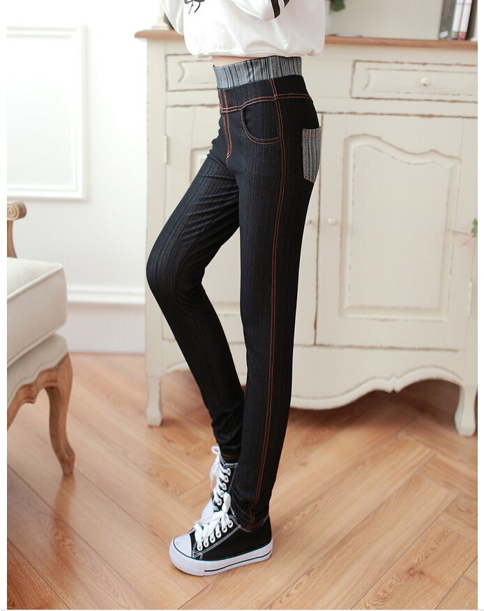 ladies-cotton-imitation-cowboy-render-tall-waist-trousers-wholesale