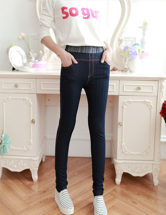 ladies-cotton-imitation-cowboy-render-tall-waist-trousers-wholesale