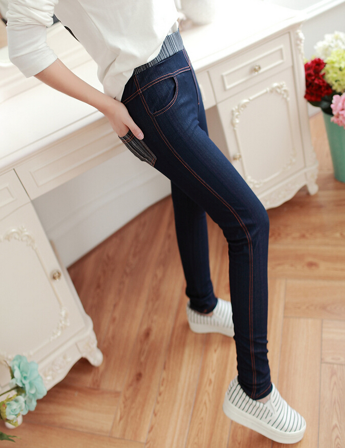 ladies-cotton-imitation-cowboy-render-tall-waist-trousers-wholesale