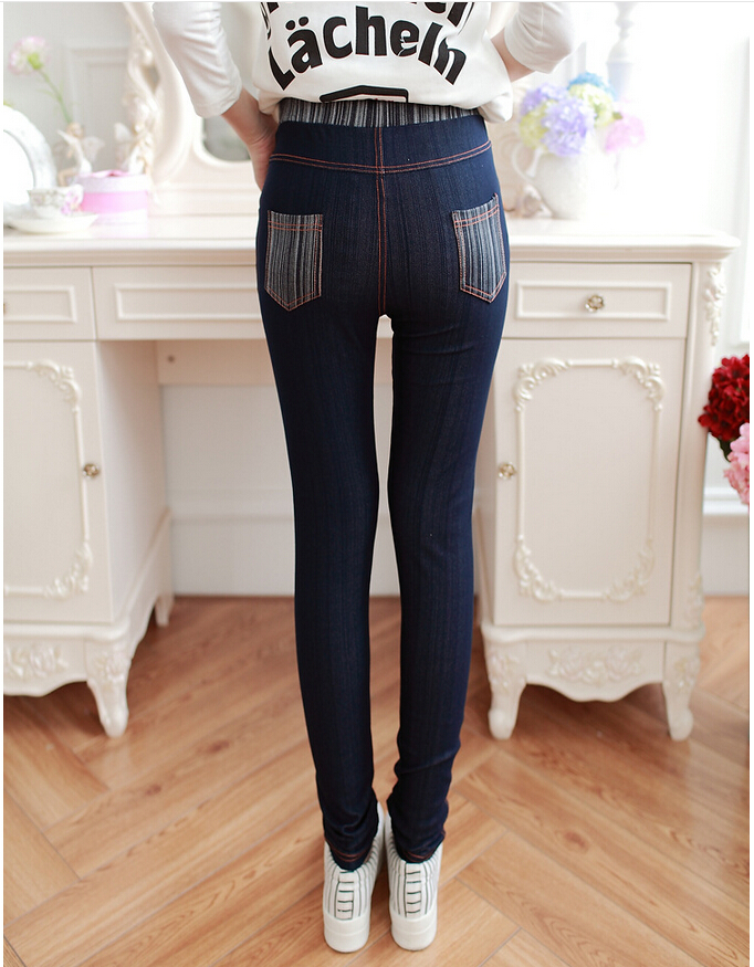 ladies-cotton-imitation-cowboy-render-tall-waist-trousers-wholesale